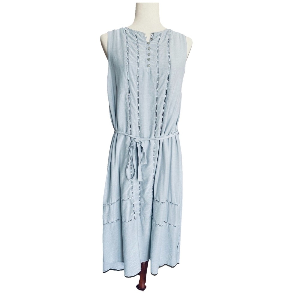 Doe & Rae Midi Lace Insert Dress Size Medium Prairie Country Blue Folk Cottage